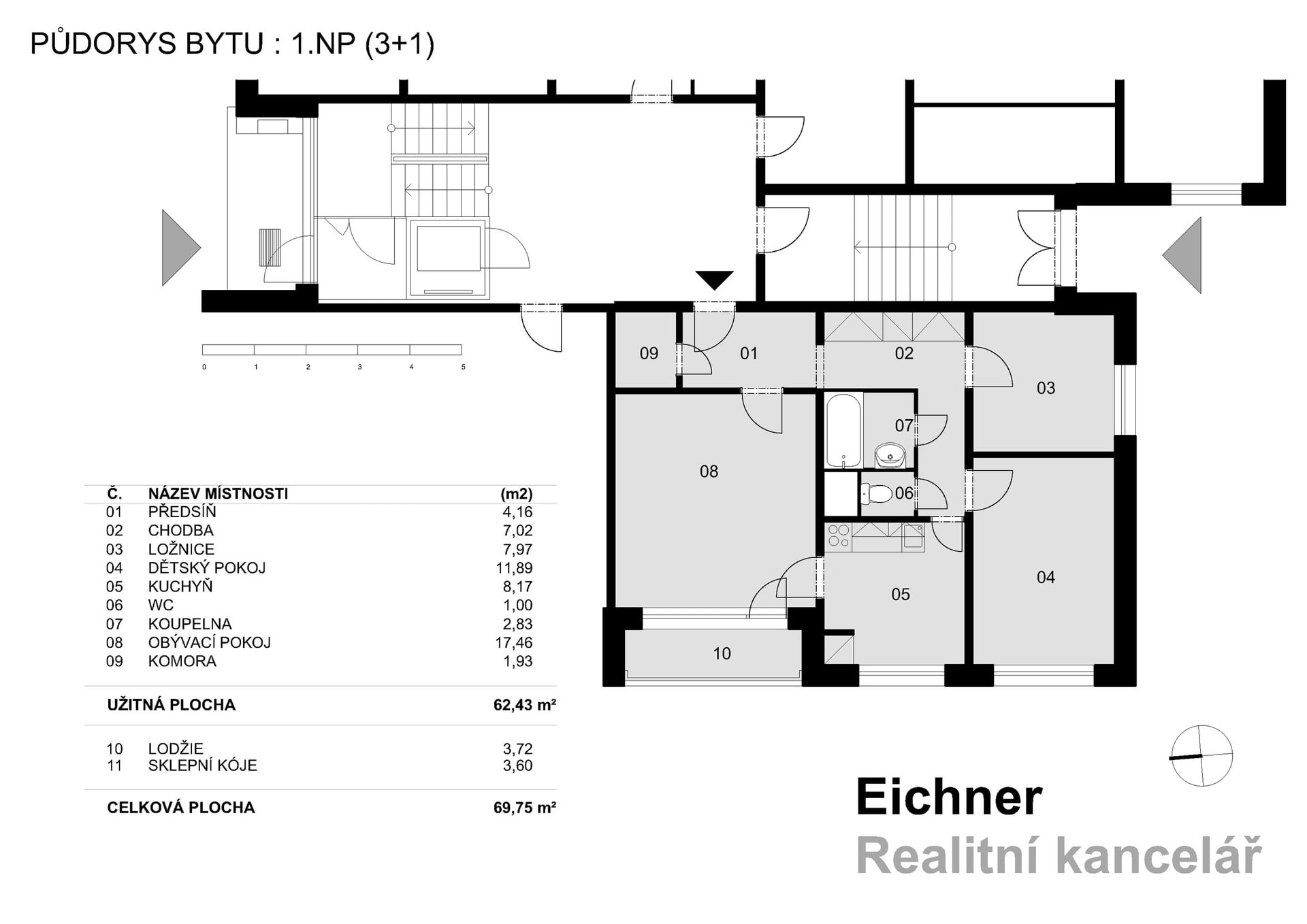 Prodej bytu 3+1, 70m2, 1.NP, lodžie, sklep, Moravská ul., Jižní Svahy, Zlín